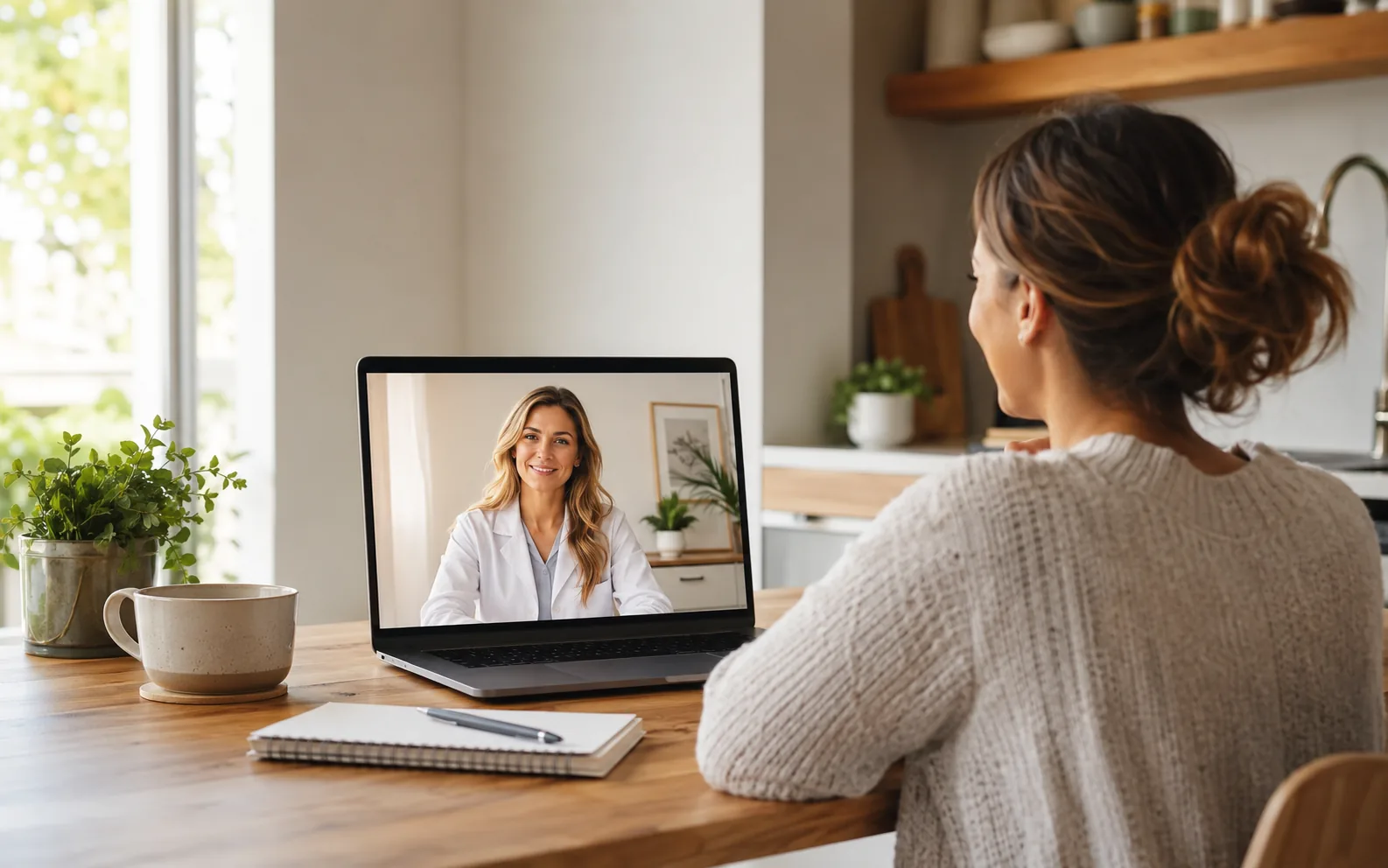 Patient on a telehealth primary care video visit from home